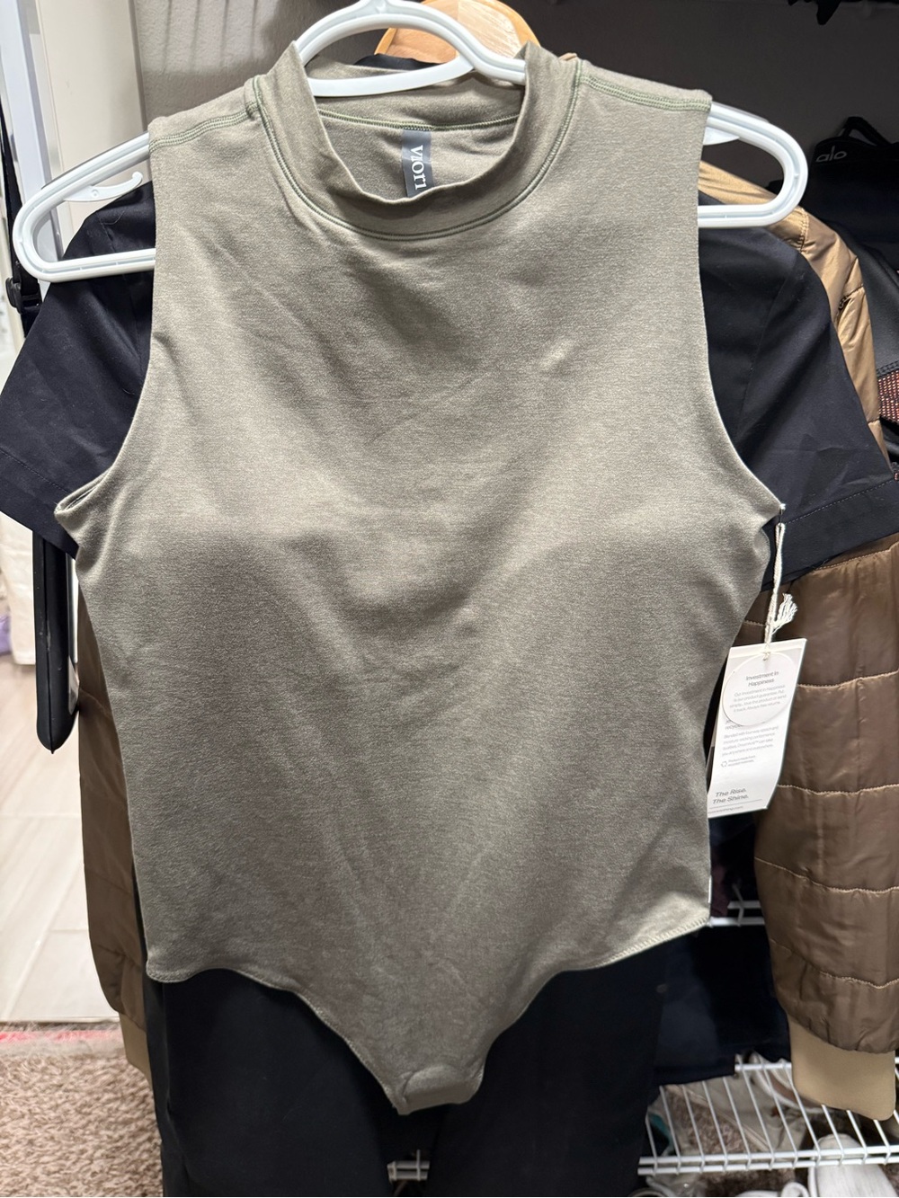 Vuori Sleeveless Mock Neck Bodysuit in Olive